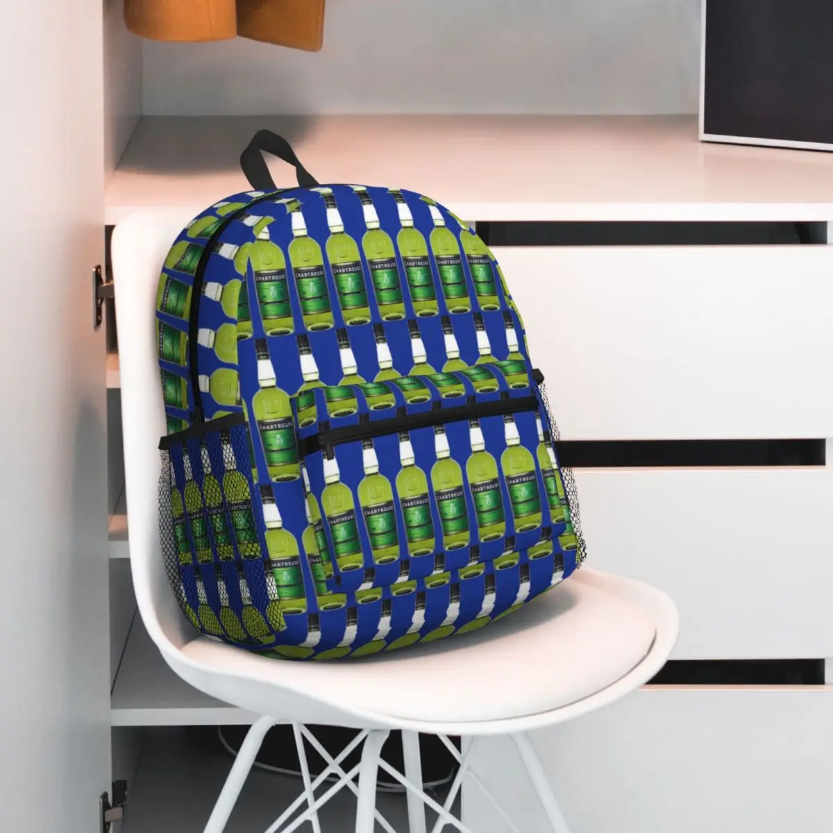

Green Chartreuse Bottle Oil Painting Drink Backpack Student BookBag Children School Bag Computer Shoulder Bags for Boys Girls
