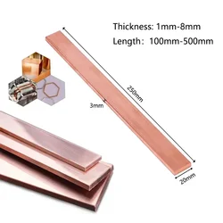 1pcs Length 100-500mm T2 Red Copper Flat Bar Strip Pure Copper Plate CNC DIY Material Thickness 1/1.5/2/3/4/5/6/8mm