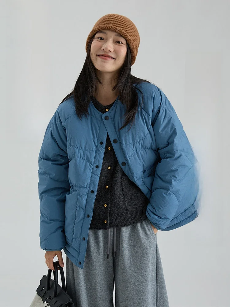 

Lightweight Loose Women's down Jaet Dwind2025 Winter New Sle round Ne Quilted Warm Outerwear Pure Color Commute Wind