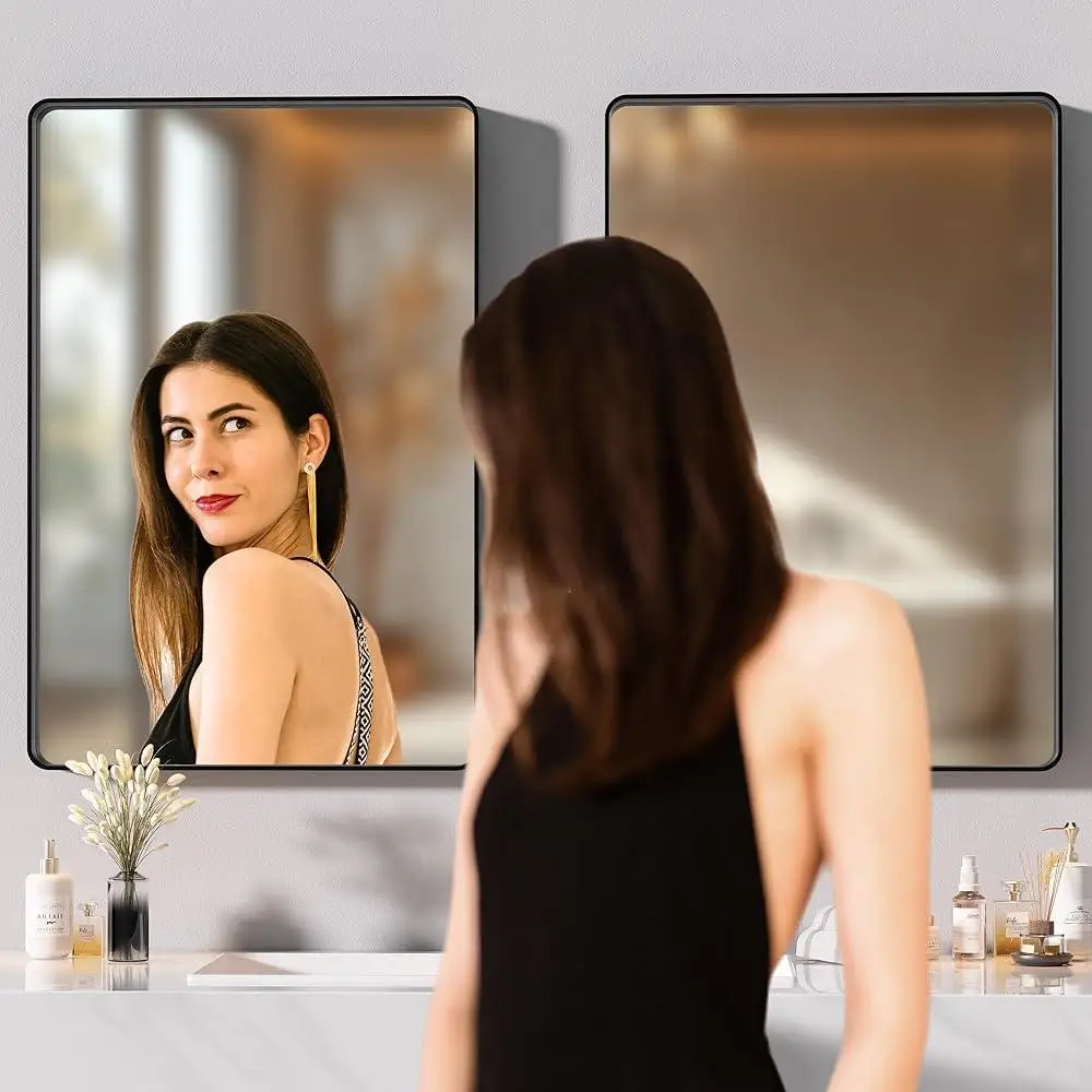 2 PCS Large Wall Mounted Bathroom Mirror High Definition Reflection Aluminum Frame Easy Installation Home Decoration