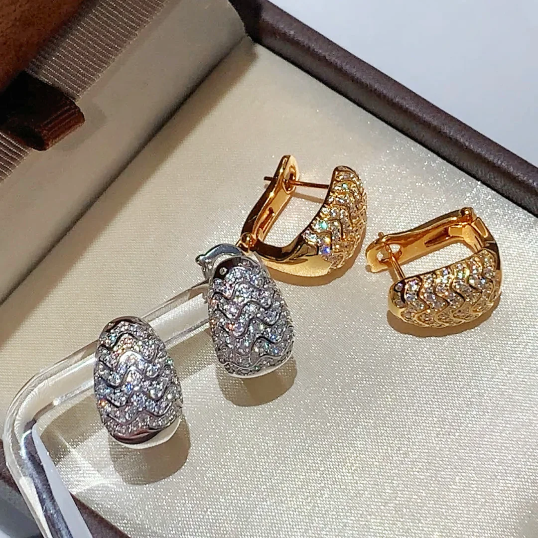 

Fine 925 Silver Rose Gold Full Diamond Luxury Earrings Woman Top Quality Fashion Party Jewelry