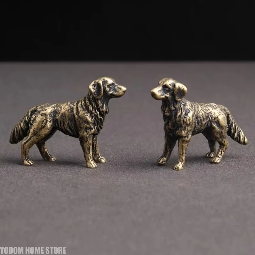 Antique Copper Hound Figurine Zodiac Dog StatueTea Pet Miniature Desktop Ornament Home Decor Puppy Sculpture Collectible Craft