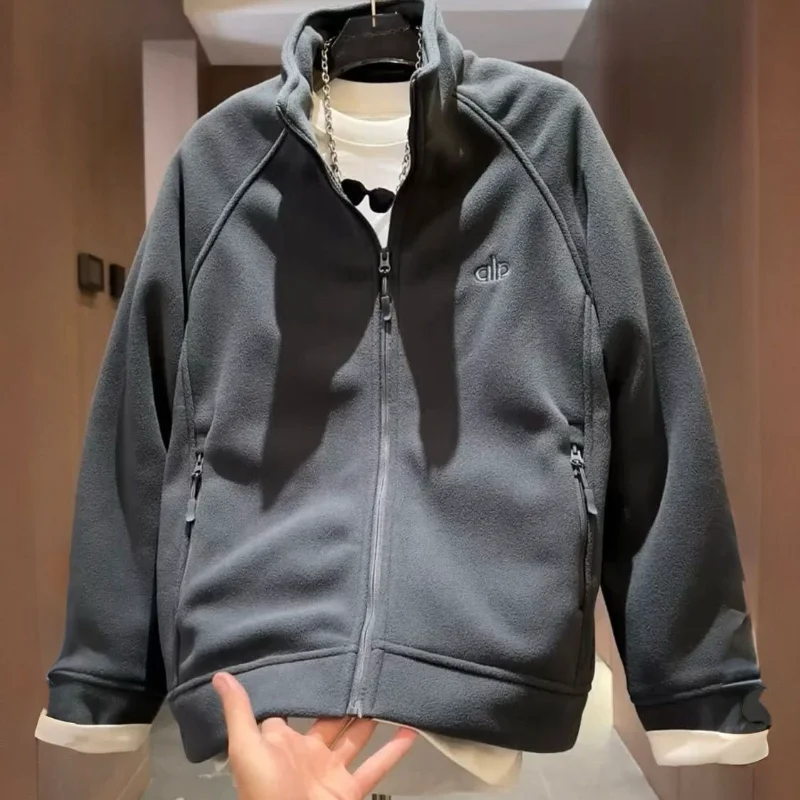 Double-sided Polar Fleece for Men High-end Fashion Sports Thickened Cardigan Simple Casual Stand-collar Jacket