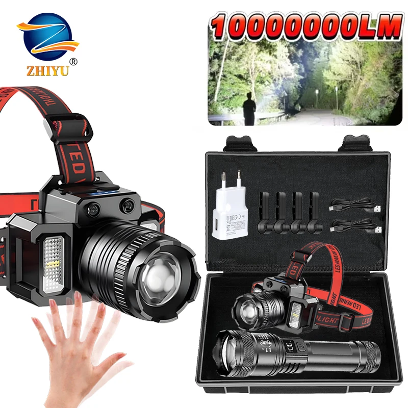 

Мощный светодиодный налобный фонарь, перезаряжаемый через USB, телескопический, масштабируемый, уличный, водонепроницаемый, рабочий налобный фонарь, налобный фонарь с высоким люменом