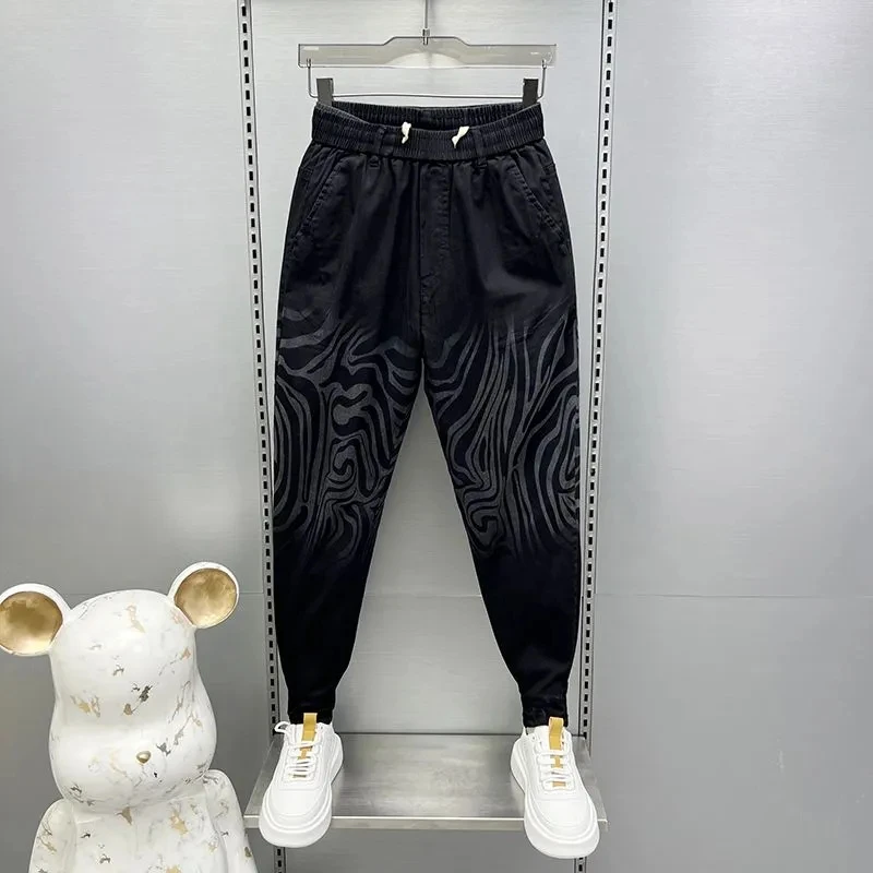 

Men Clothing Korean Striped Trend Fashion Jacquard Elastic Waist Casual Pants Homme Patchwork Baggy Trousers For Men Streetwear