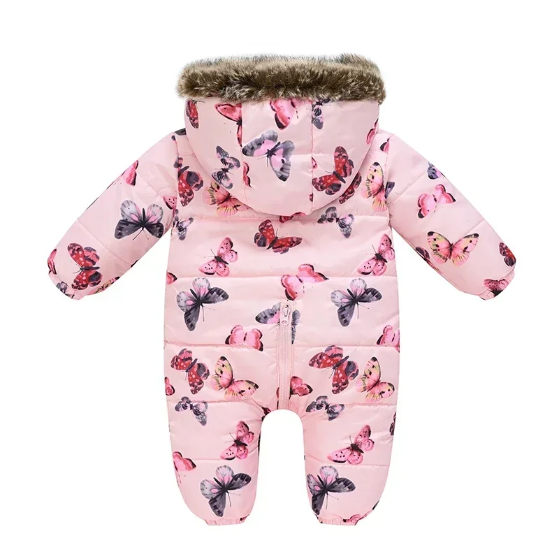 Winter Warm Baby Rompers Toddler Girl Overall Jumpsuit Hooded Zipper Fur Collar Baby Boys Romper Kids Clothes Girl Romper