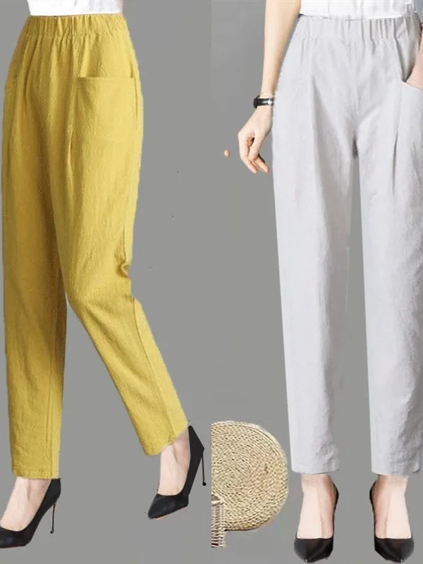 Pantaloni Harem estivi da donna in cotone sciolto Nove-Cive Vita elastica sottile Casual Artistico Versatile Allentato Sle Faionable