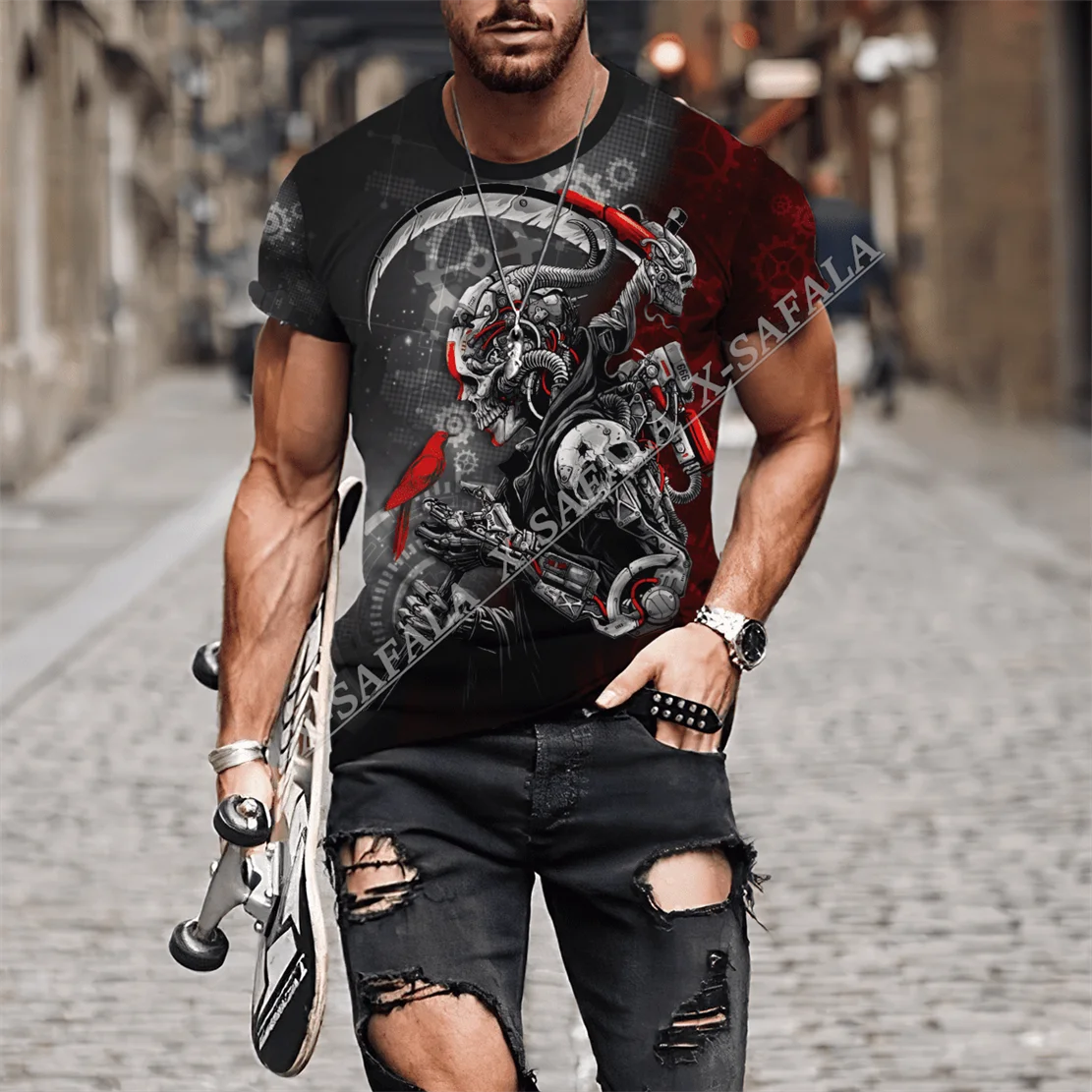 SKull Reaper Mechanic 3D Printed High Quality Milk Fiber T-shirt Men Casual Top Breathable Quick Dry Summer