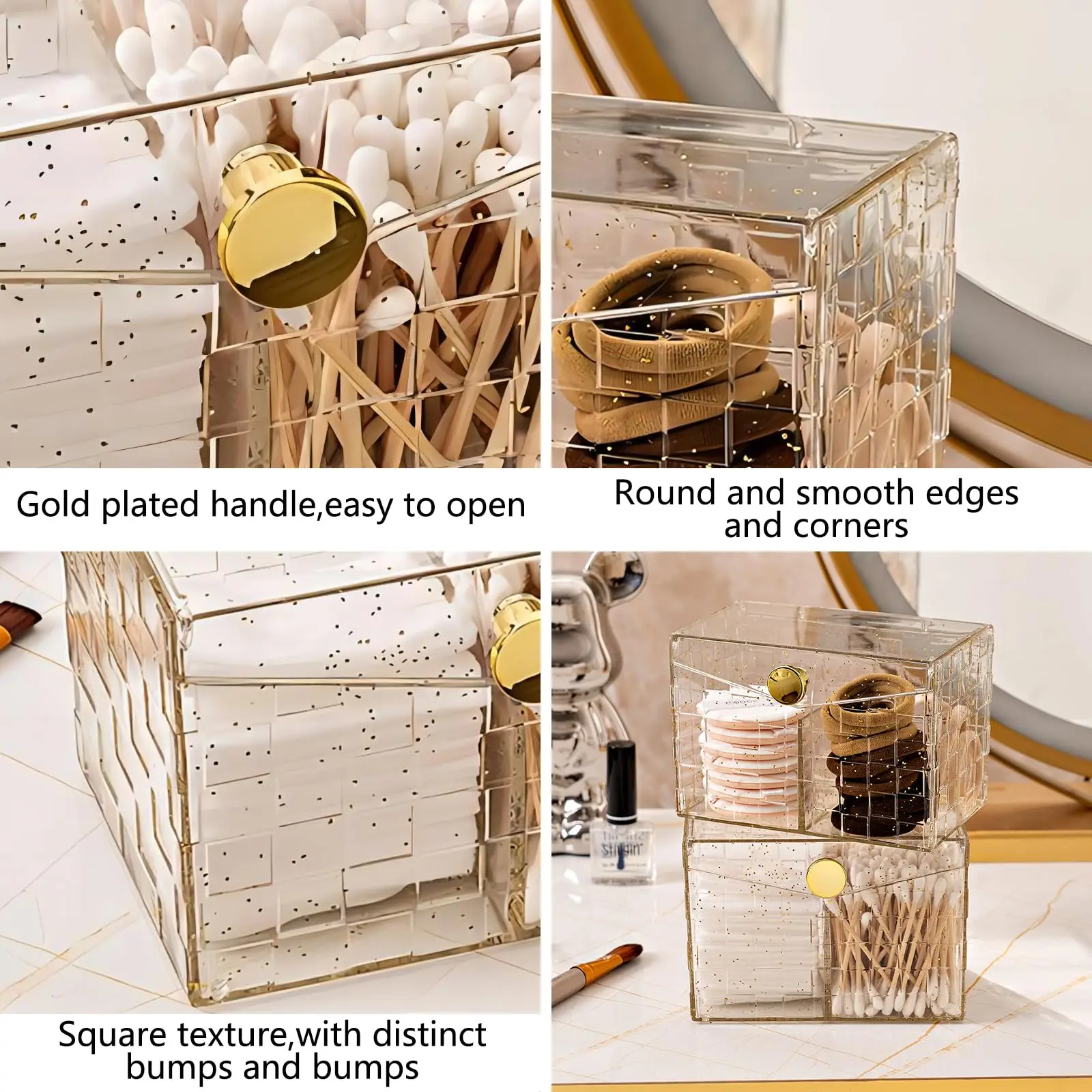 Vanity Makeup Organizer Desktop Storage Box Qtip Holder Dispenser for Cotton Ball, Cotton Swab, Cotton Round Pads for Bathroom