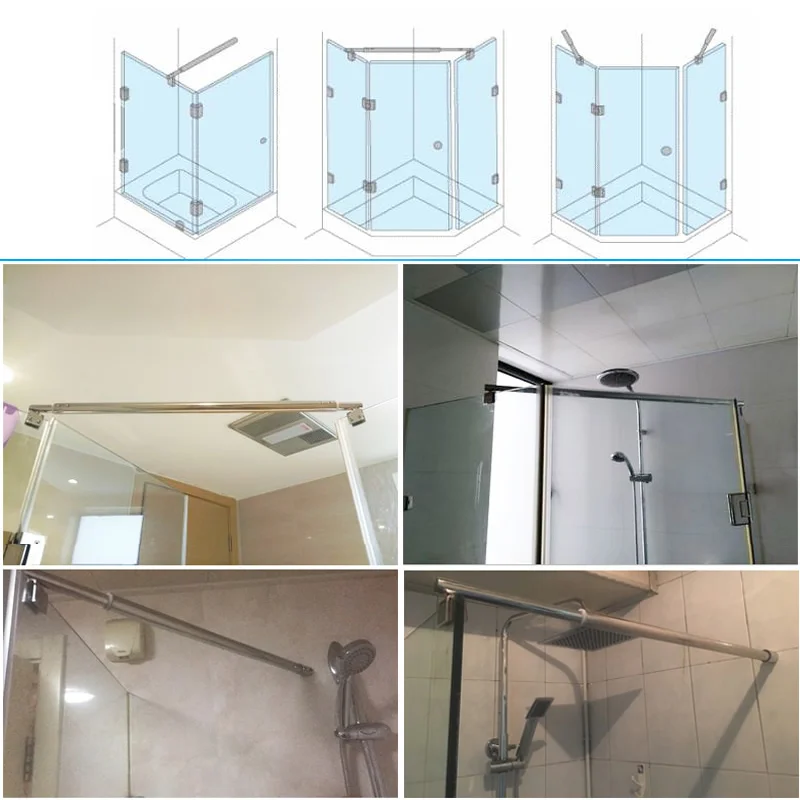 Stainless steel Shower Glass door fixed rod clamp Bathroom glass support bar Plane fixed Adjustable length  easy to install