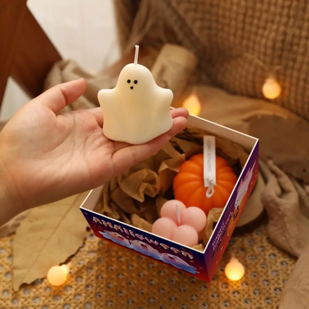 3pcs/set Scented Candles Halloween Ghost Gift Box Set Home Decoration Small Ornaments Holiday Gifts