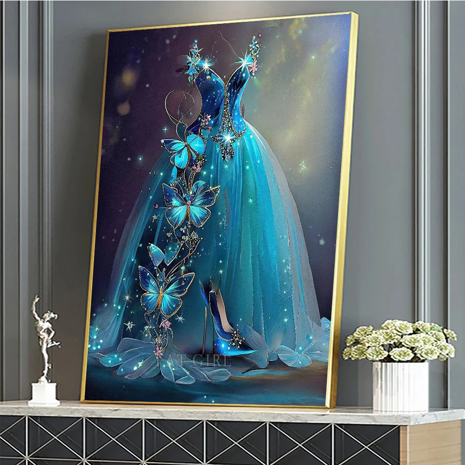 5D Blue Wedding Dress Diamond Painting Butterfly High Heels New Arrival Mosaic Full Square Round Drill Embroidery Home Decor A67