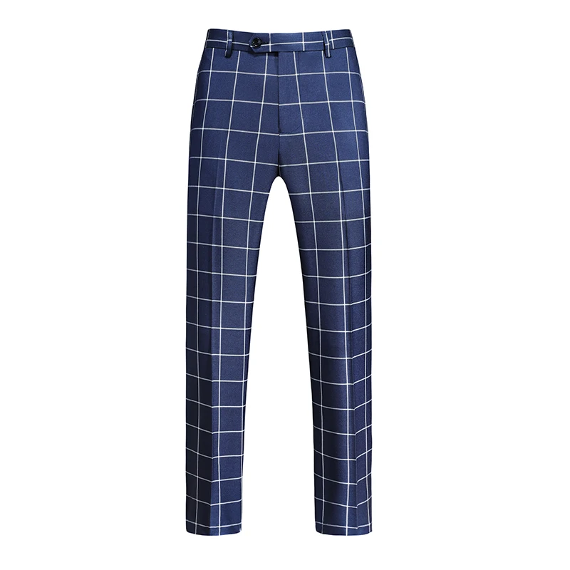 Fashion Male Business Social Suit Pants Black / Blue / Burgundy Men Wedding Plaid Dress Trousers