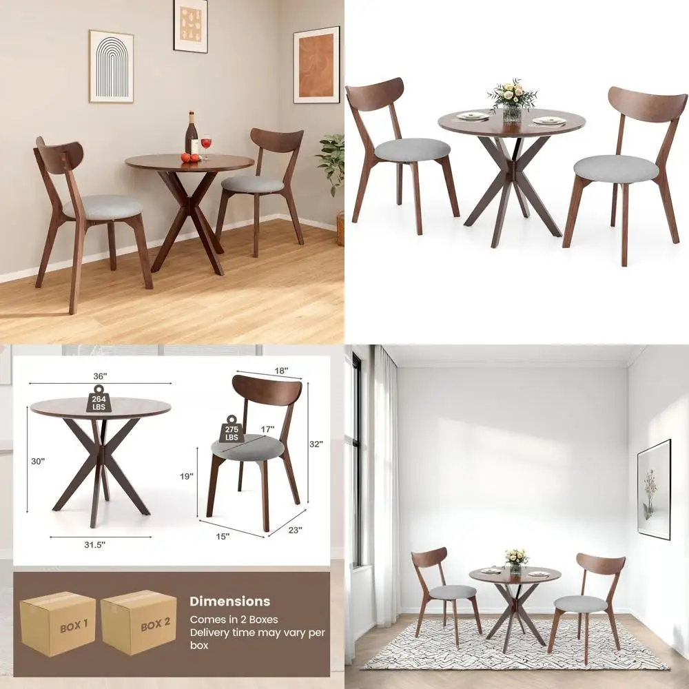 

Комплект: круглый обеденный стол из каучукового дерева (36 дюймов) и 2 стула, цвет рустик-коричневый