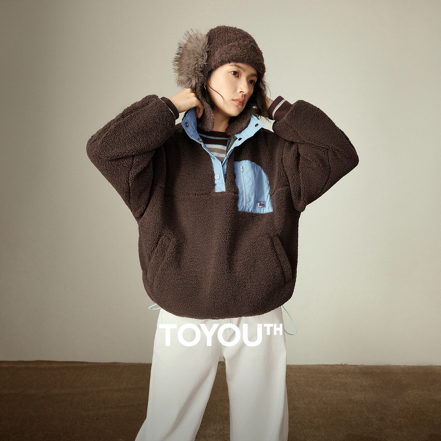 

TOYOUTH женские хлопковые пальто 2029, новинка зимы с высоким воротом, цветная блокировка, темно-кофейная двусторонняя флисовая теплая хлопковая верхняя одежда