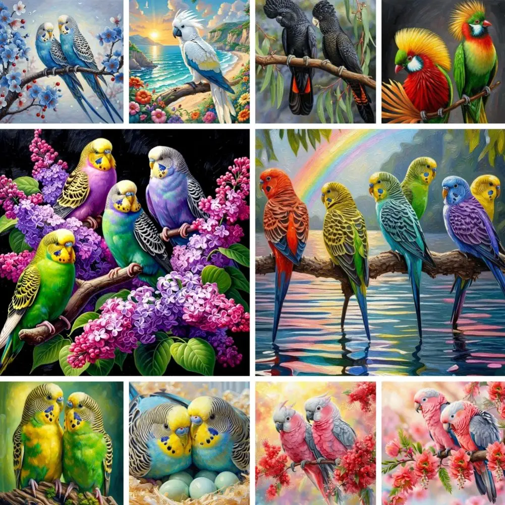 DIY Diamond Painting Tropical Parrot Budgerigar Bird Full Round Drill Cross Stitch Kit Parakeet Cockatoo Rhinestone Mosaic Gift