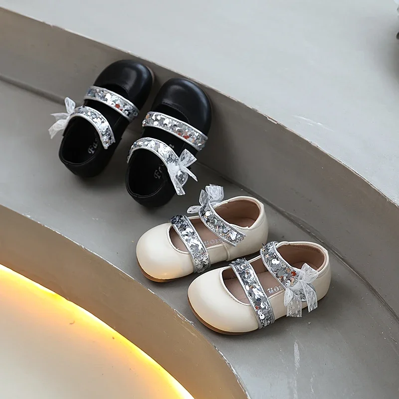 

Spring Autumn New Girls Leather Shoes Fashion Sequins Children's Luxury Flat Shoes Ballet Versatile Kids Causal Princess Shoes