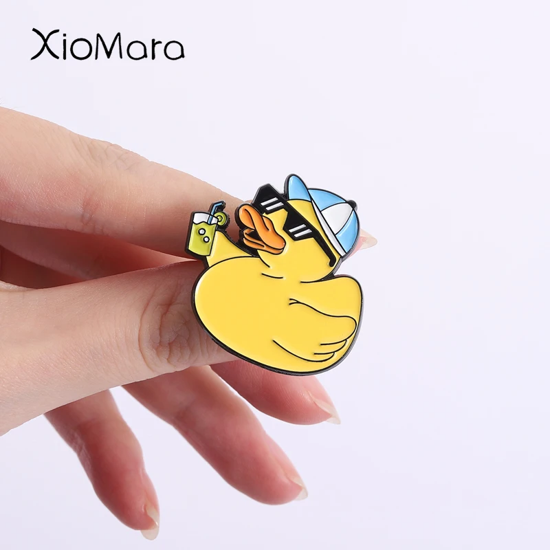 Duck With Sunglasses And Pool Floats Enamel Pins Summer Cool Metal Brooches Fashion Lapel Badge Backpack Clothes Jewelry Gift