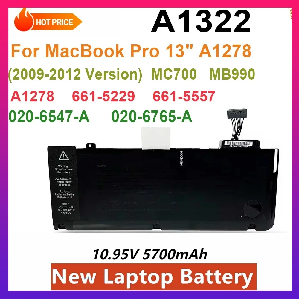 

NEW A1322 A1278 Laptop Battery for MacBook Pro 13" A1278 MC700 MB990 MC374 MD313 MD101 MC724 MD314 MB990CH MB990J Series 10.95V