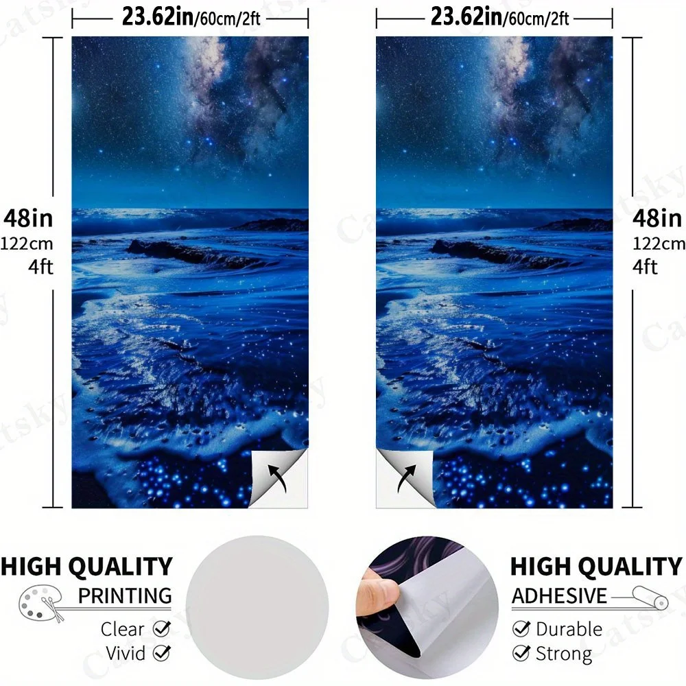 Starry Night Beach Glow Art ,High Value! 2D Flat Vinyl Sandboard Decals - Budget-Friendly and High Value, Bubble-Free and Easy t
