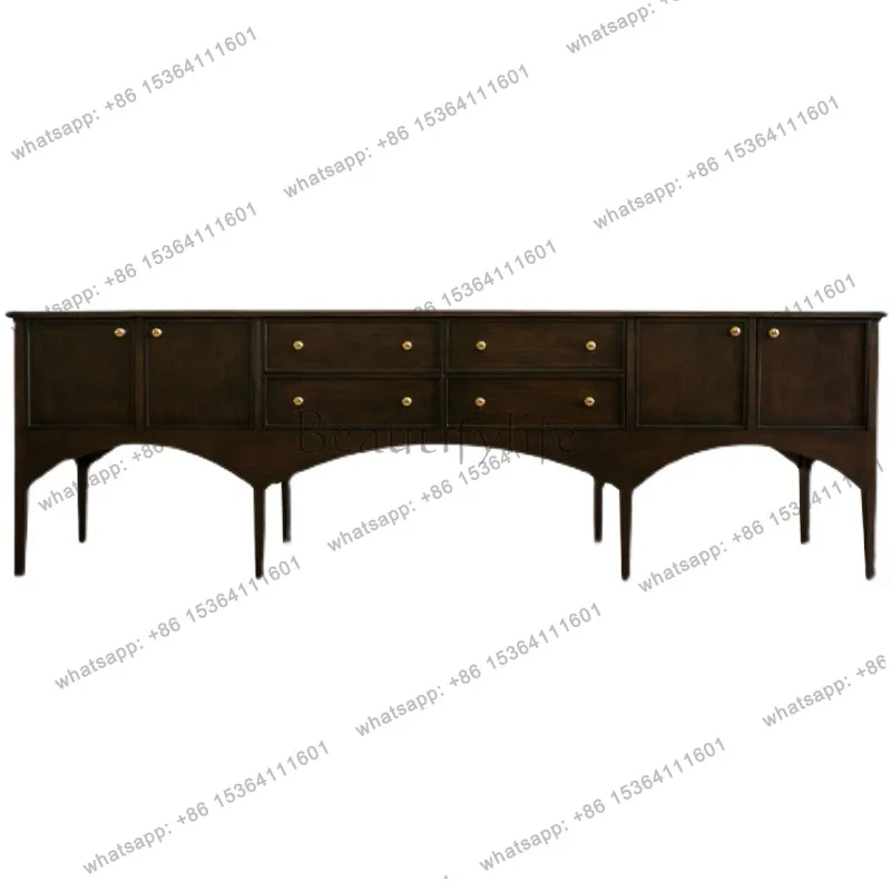 

French entrance cabinet solid wood TV cabinet retro black floor storage locker