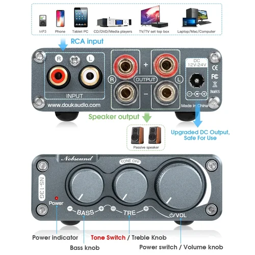 Imagen 2 del producto Nobsound NS-13G Mini TPA3116 amplificador de potencia Digital Clase D estéreo amplificador de Audio de escritorio 100W + 100W para altavoz estéreo doméstico