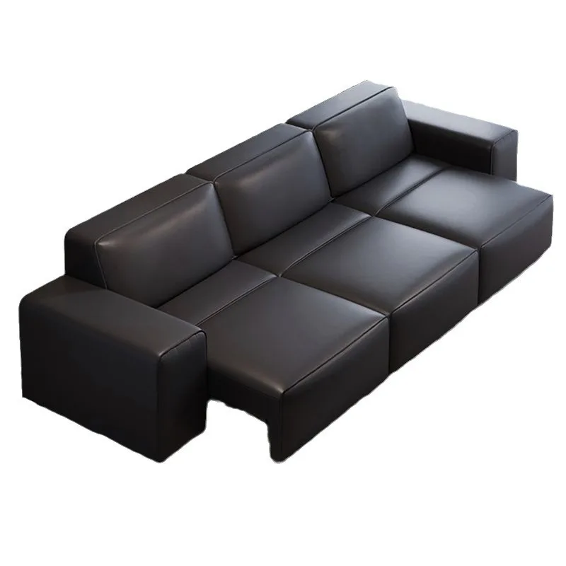 

Electric retractable sofa, thick leather dual-purpose variable bed top layer cowhide living room sofa