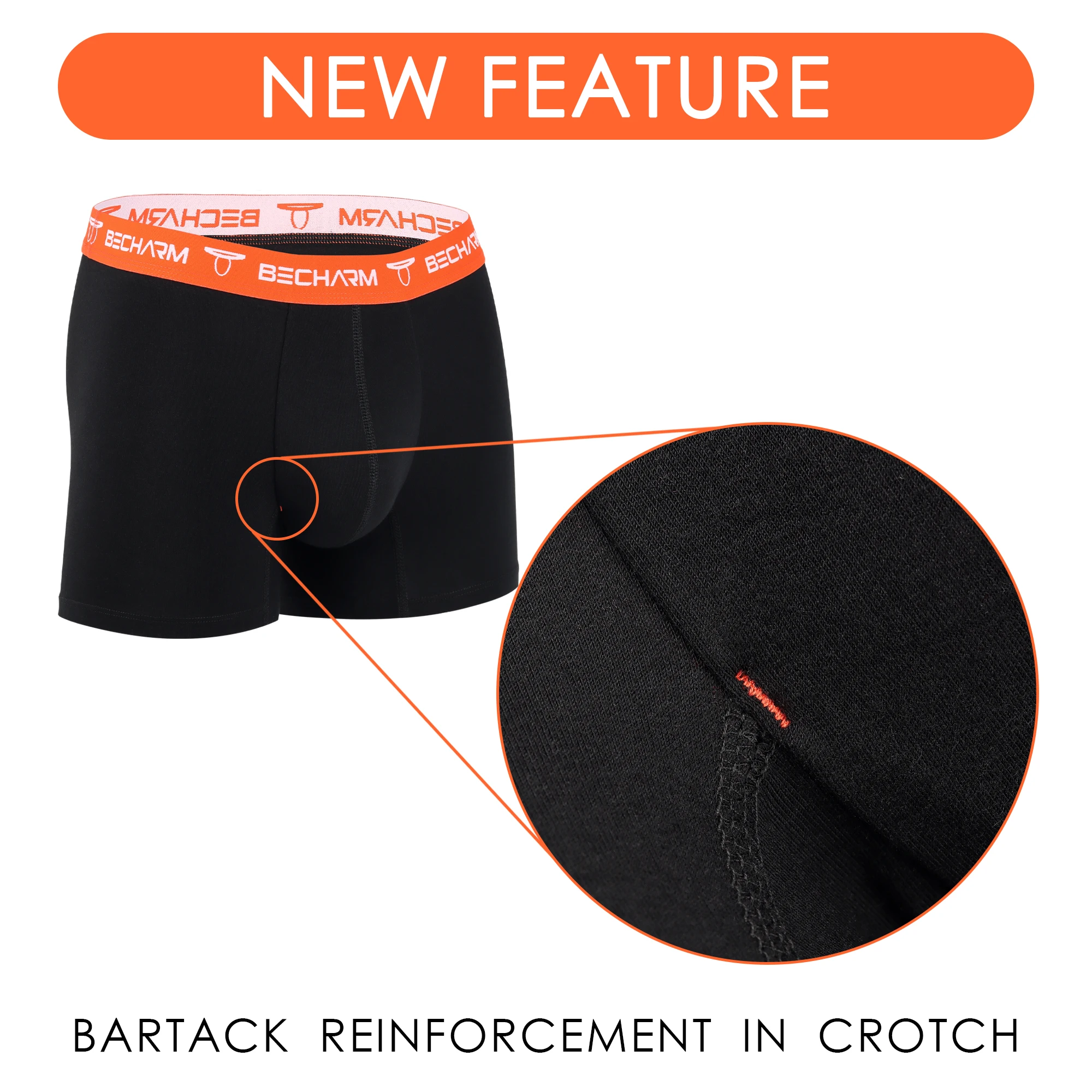 Mens Cotton Underwear Orange Waistband Men Boxer Briefs Breathable Comfortable Boxer