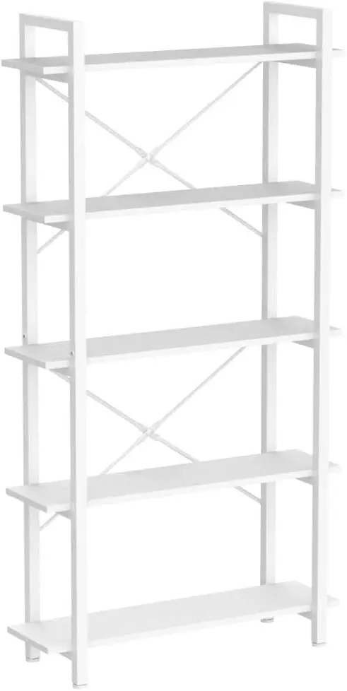 5 Tier White Bookshelf, Modern Etagere Bookcase with Metal Frame, Tall Book Shelf Unit for Living Room, Study, Home Office