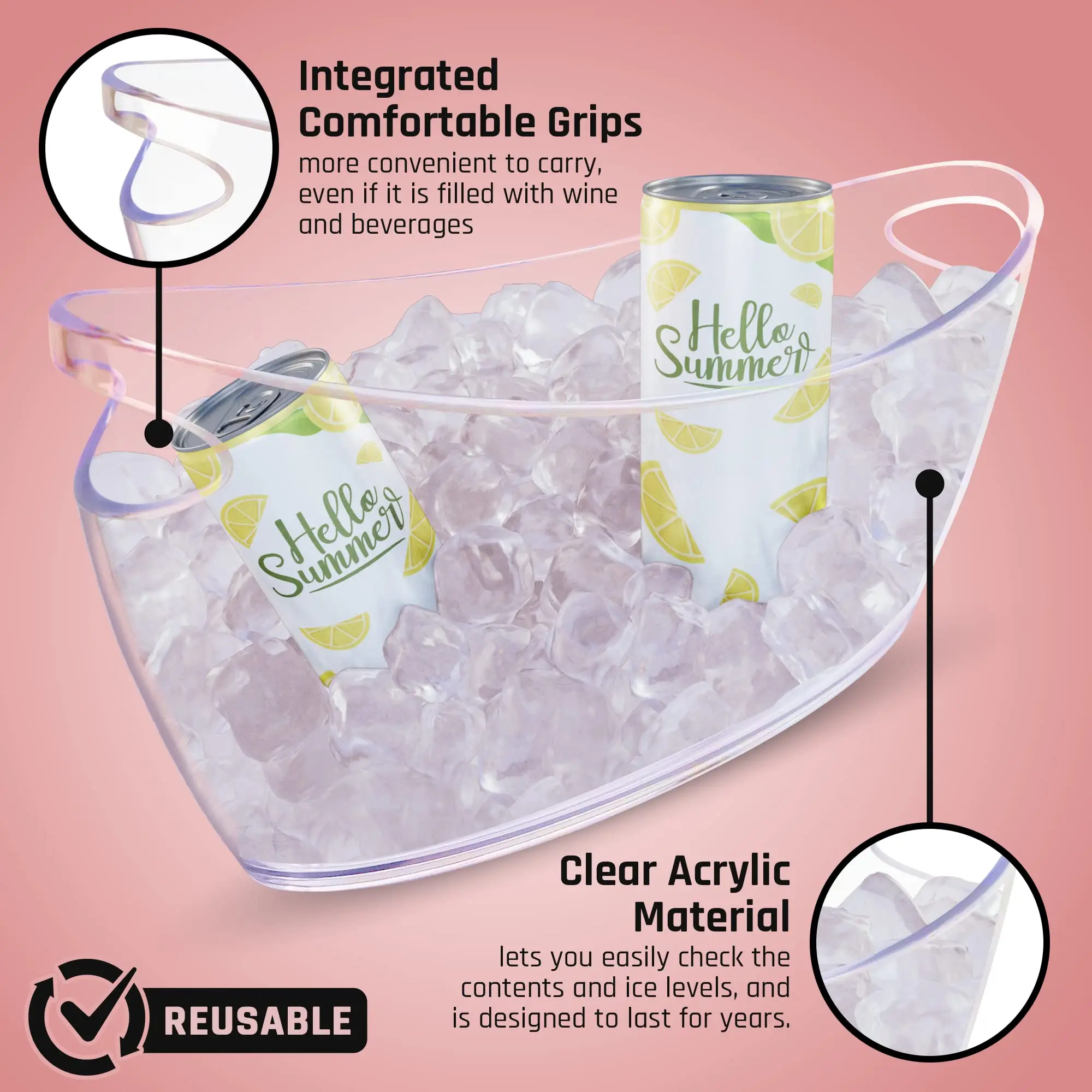 Ice Bucket Plastic Champagne Beverage for Parties Cocktail Bar Drinks Buckets Tub New 2024