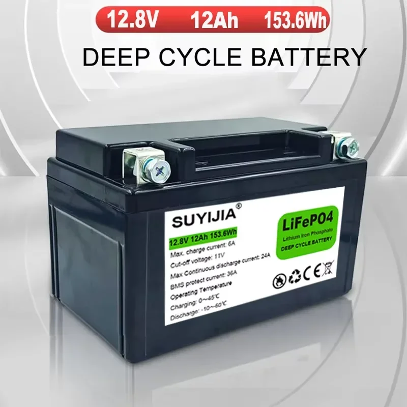 12.8V 12Ah LiFePO4 Motorcycle Battery CCA 300A Motorcycle Motor Starter Battery BMS 12V Lithium Phosphate Scooter Engine Battery