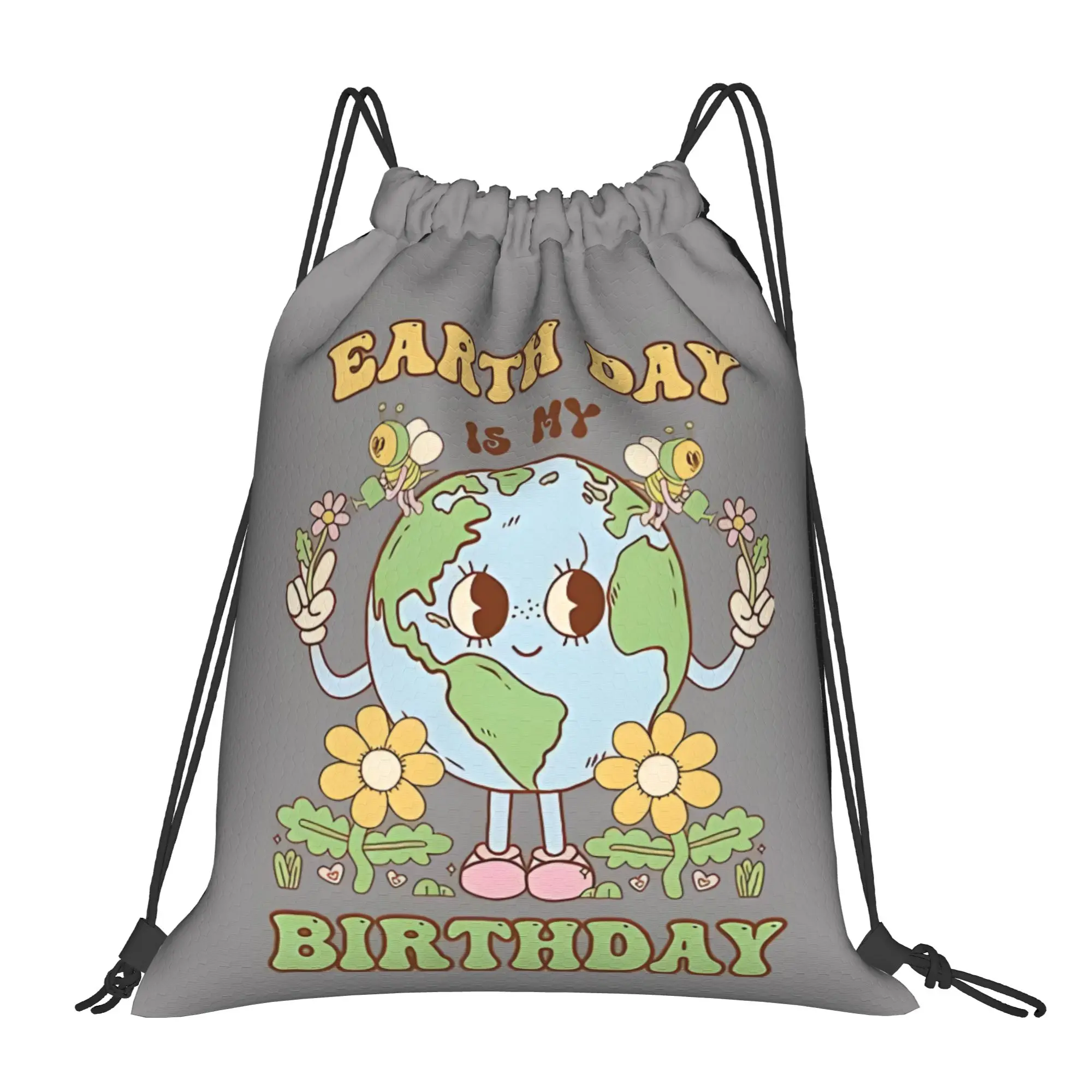 Earth Day Is My Birthday April 22Nd Nature Conservation  Portable Shopping Drawstring  Riding Backpack Gym Shoes Drawstring Bags