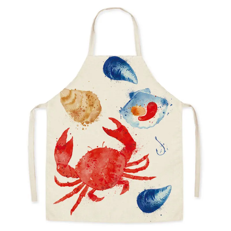 1Pcs Kitchen Apron Cartoon Whale Printed Sleeveless Cotton Linen Aprons Men Women Home Cleaning Tools 55*68cm