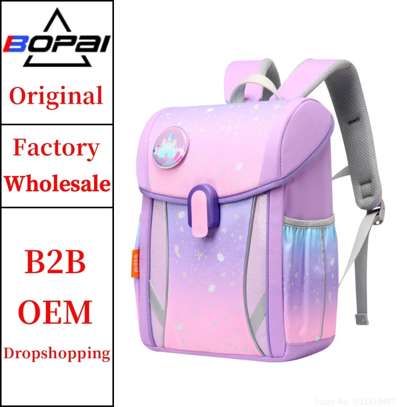 BOPAI Wholesale Lightweight Stylish Nylon Label Waterproof Large Capacity Student Children Primary School Bags Custom Kids Backp