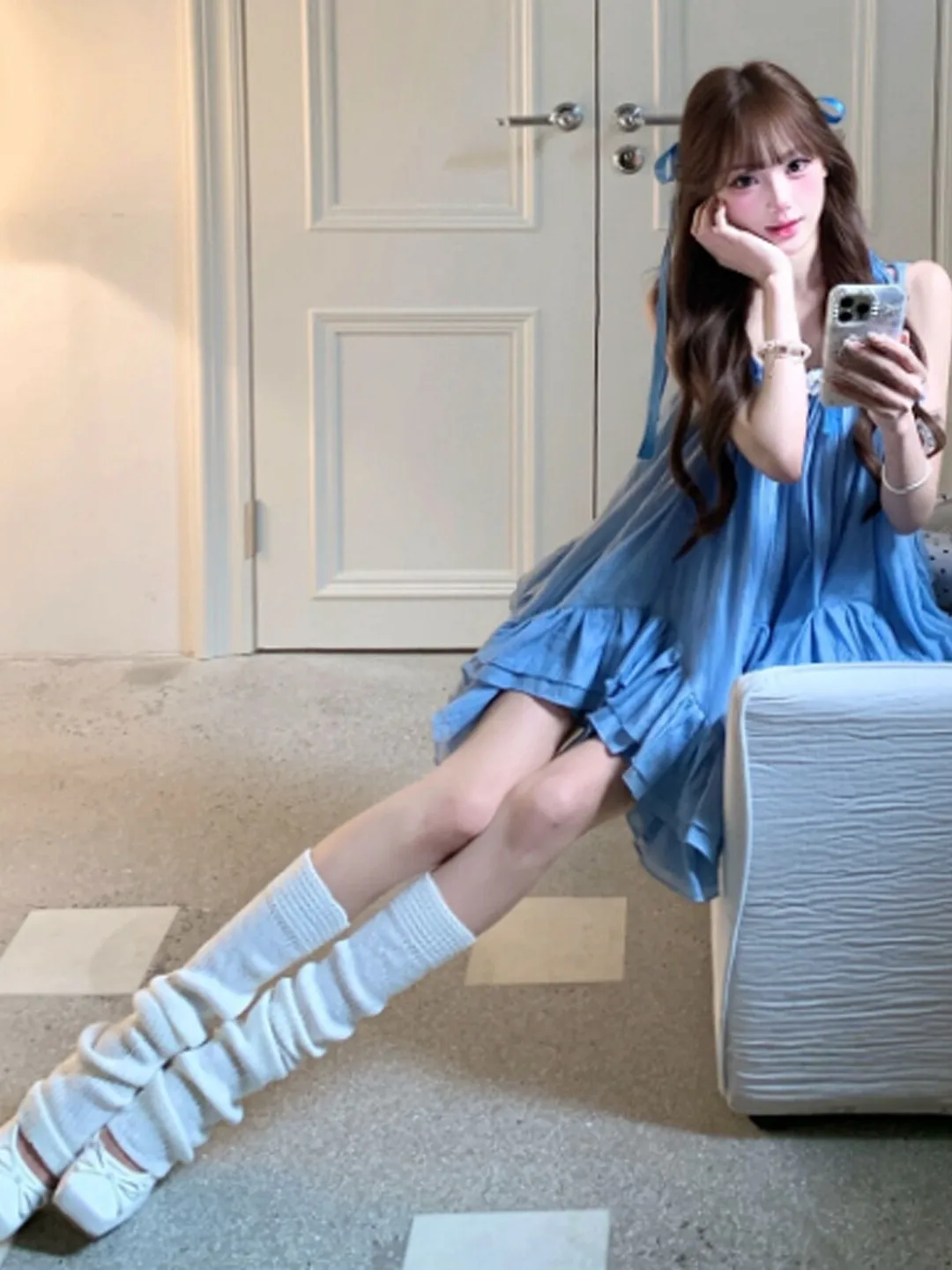 

Unique Uneven Top And Skirt Set Summer Comfortable Cotton Blend V-Neck Sleeveless Slim Fit Two-Piece Set for Young Women
