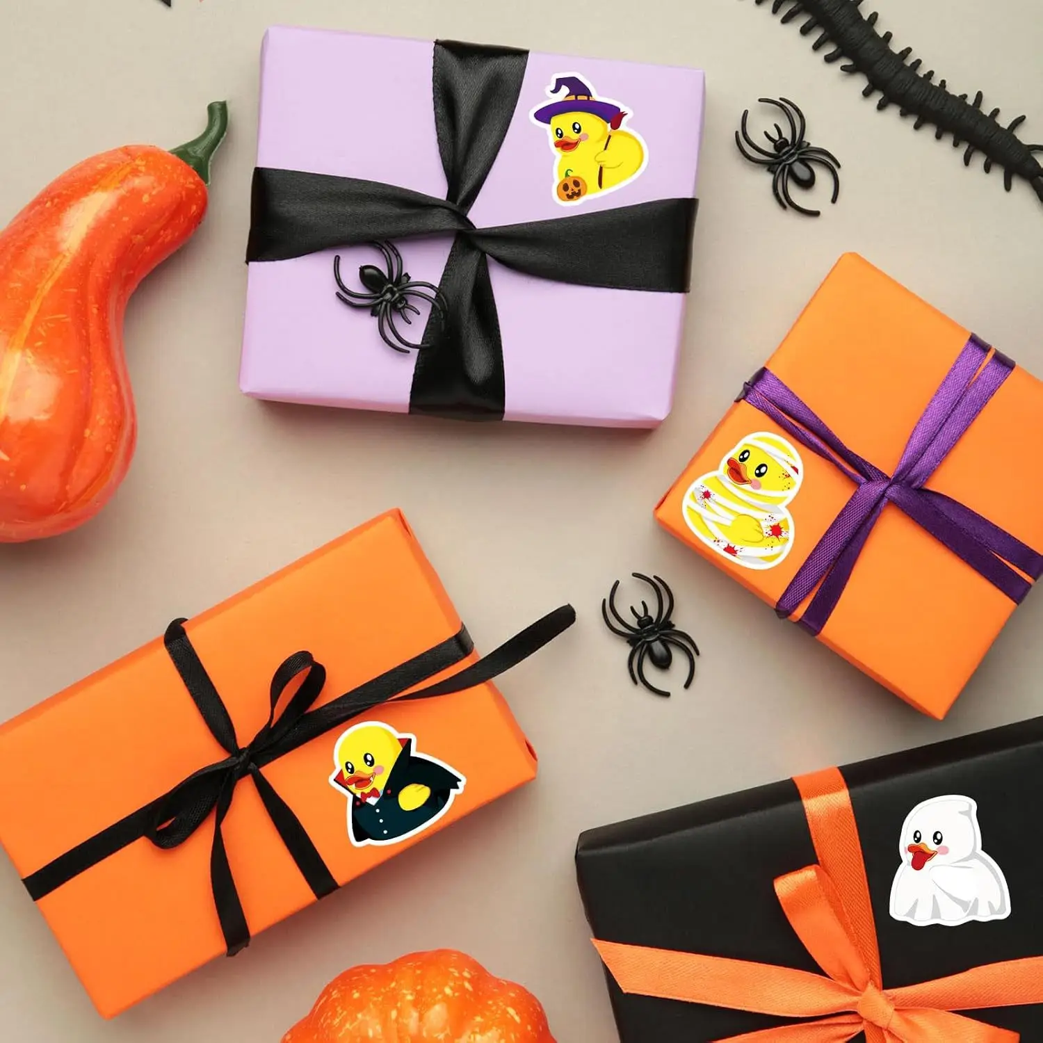 500Pcs Halloween Rubber Duck Roll Stickers Funny Cartoon Duck Label Decals for Envelope  Scrapbook Trick or Treat Party Supplies view 6