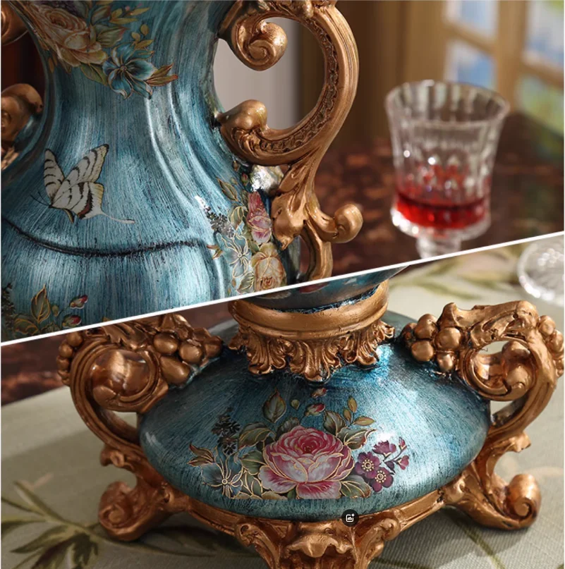 Vintage resin vase decoration, high-end home living room TV cabinet decoration, simulated flower arrangement device decoration