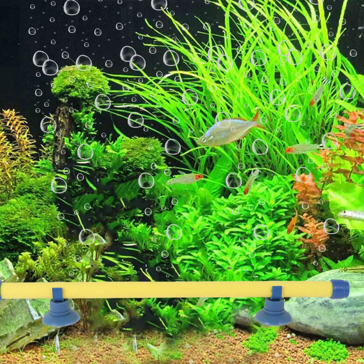 

10 Inches Fish Tank Air Stone Tube Yellow Oxygen Strip For Aquarium Aeration Air Suction Cup Included