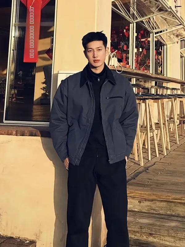 

Мужская рабочая куртка Detroit Workwear: Американский ретро-стиль, модный бейсбольный воротник, новинка весенней коллекции, синяя рабочая куртка