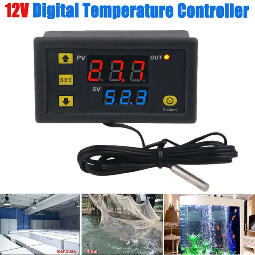 

12v 24v Green Led -55-120℃ Digital Thermometer Meter High-low Temp Alarm Temperature Controller For Car/water/air Level