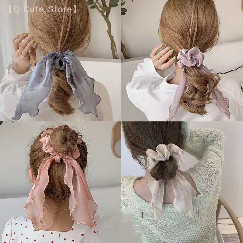 

Mermaid Princess Iridescent Ribbon Scrunchie, 2-in-1 Fashion Hair Tie For Women, Trendy High Ponytail Hair Band