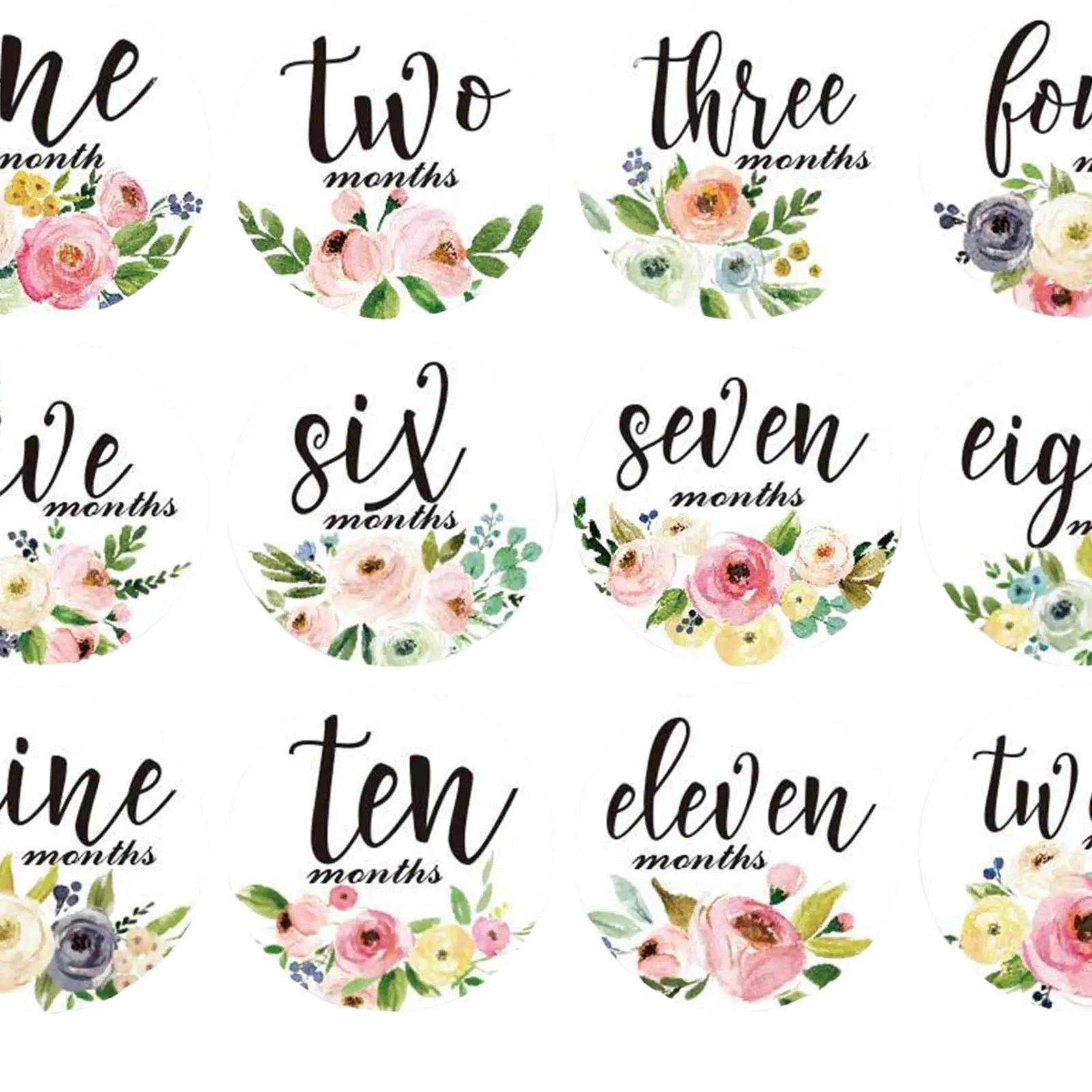 12 Pieces Baby Milestone Monthly Stickers with Flower, , Appropriate Month On Baby'