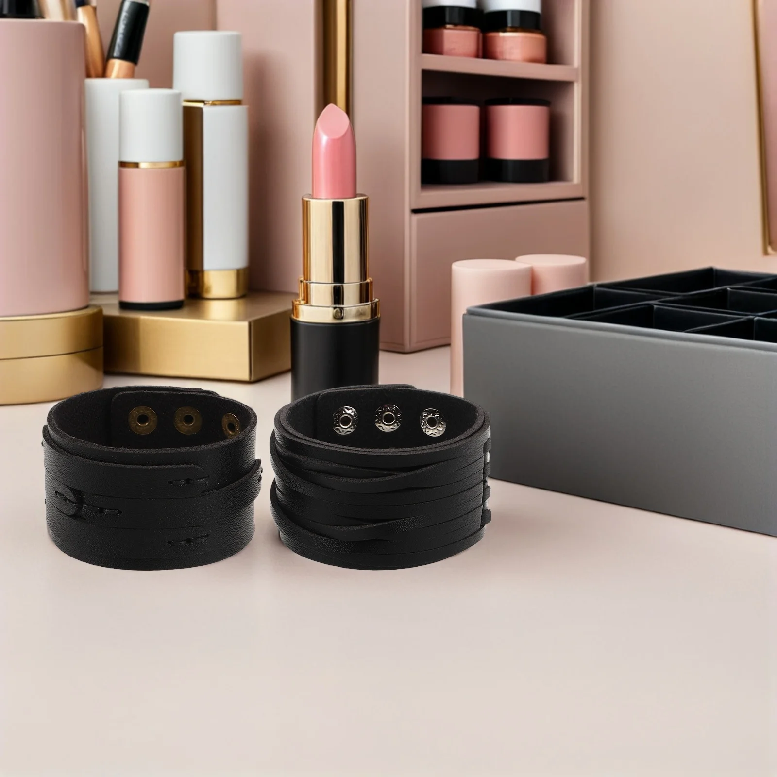 

2Pcs Punk Bracelet for Men Wide Studded Cuff Wrap Vintage Style Bangle Adjustable Rocker Fashion Accessory Trendy