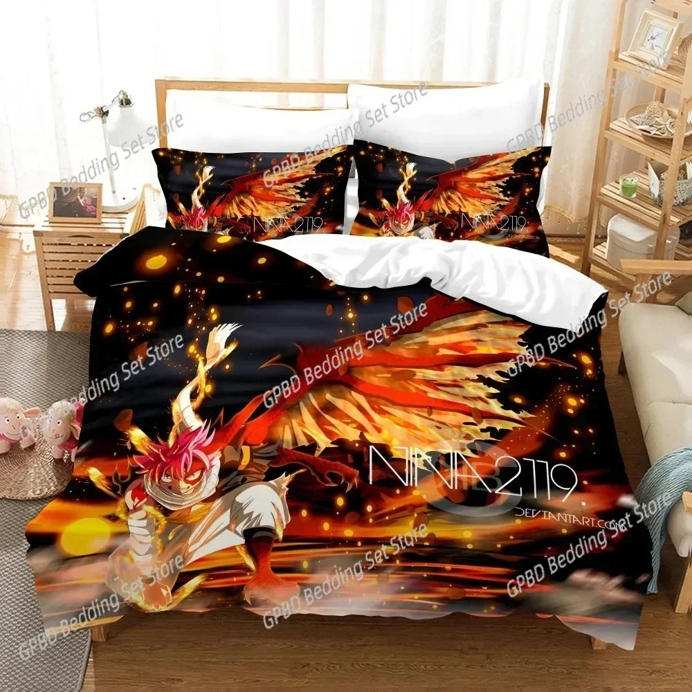 3D Print Anime Fairy Tail Logo Natsu Bedding Set Boys Girls Twin Queen Size Duvet Cover Pillowcase Bed Kids Adult Home Textiles