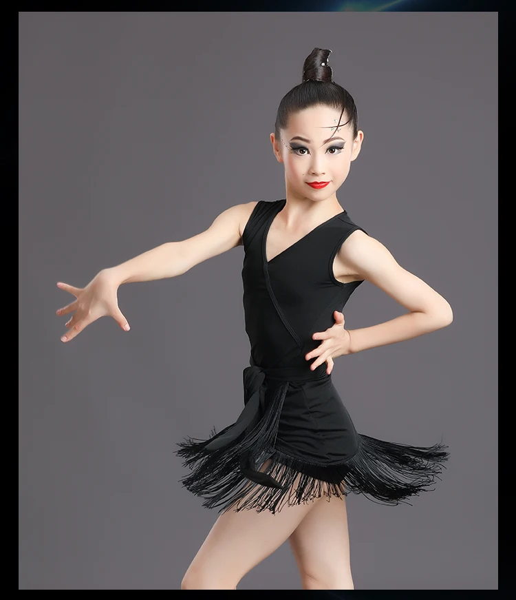 Vestido de práctica de actuación de clasificación profesional para competición de baile latino para niños, novedad de verano, vestido con borlas para baile latino