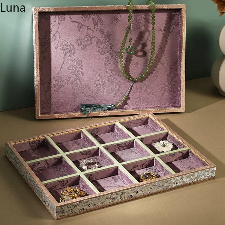 

Premium Purple Jewelry Display Tray, Vintage Beads & Gold Necklace Organizer, Multi-Slot Storage for Bracelet & Hand Chain