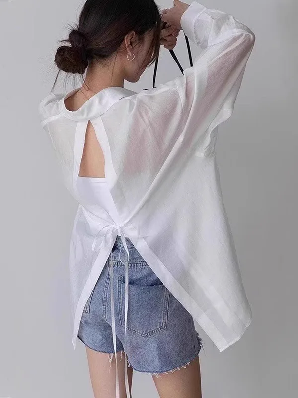 

Faionable Ba-Tie Slit irt женская летняя тонкая конструкция уникальная солнцезащитная верхняя одежда корейский свободный крой Long Sve