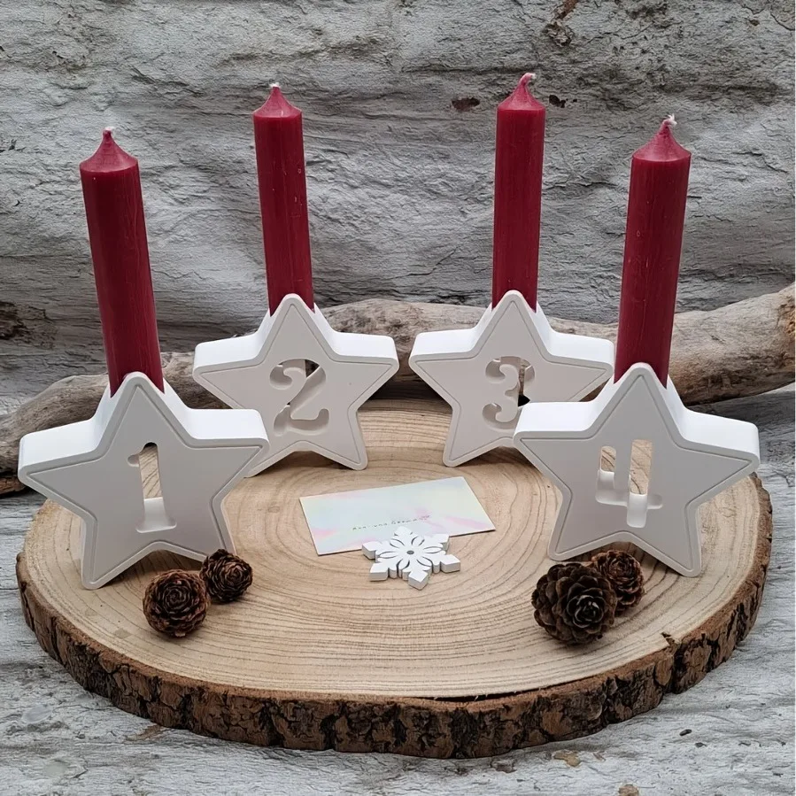 Weihnachts-Advents-Dekorationsset Sternförmiger Kerzenhalter mit Zahlen 1234, Tonformen, Silikonformen, Weihnachtsdekoration