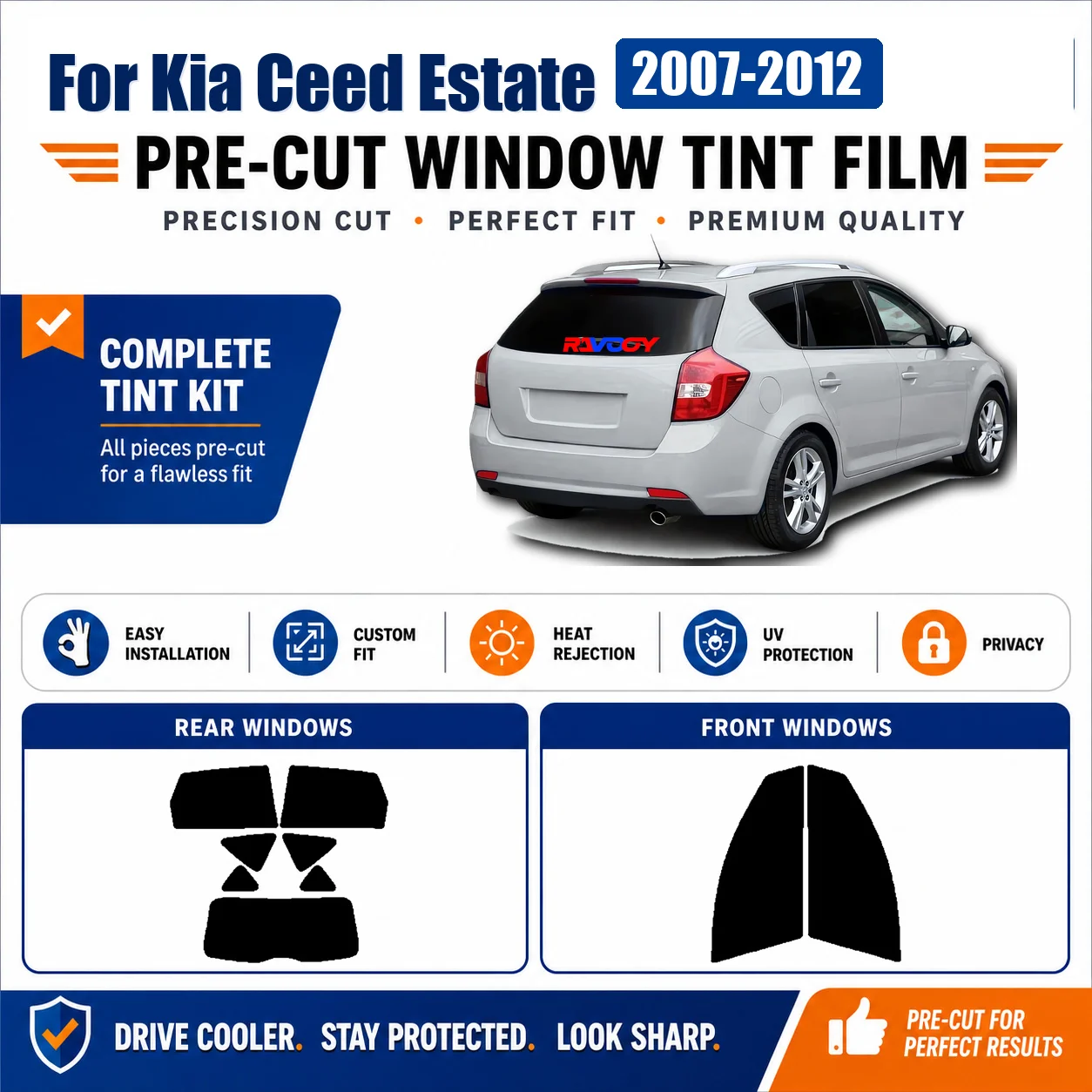 For Kia Ceed Estate 2007-2012 Custom Fit Complete Window Sun Shade Film Anti-Glare Privacy Film