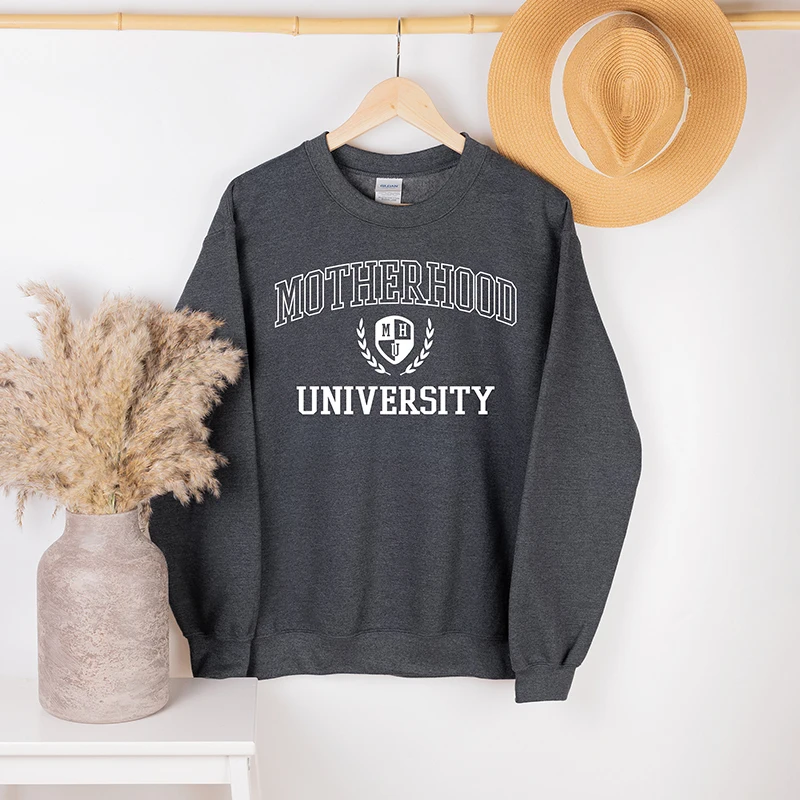 

Moterhood University Women Sweatshirt O Neck Graphic Hoody Harajuku College Fashion Long Sleeve Cotton Pullovers Y2k Goth Top